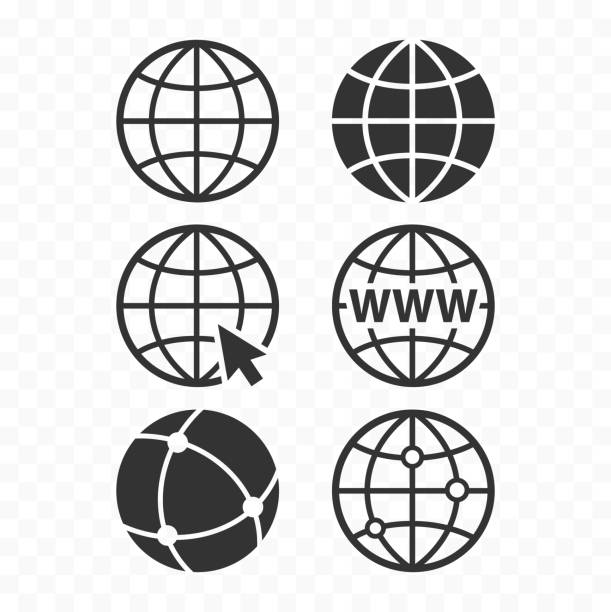 萬維網(wǎng)概念地球儀圖示集。行星網(wǎng)路符號集。網(wǎng)站的全球圖示。 - 互聯(lián)網(wǎng) 幅插畫檔、美工圖案、卡通及圖標(biāo)